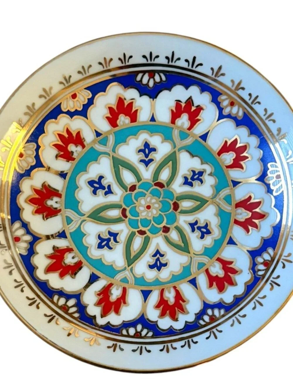 Vintage 1993 Kutahya Porselen Turkey Vase Plate Set Hand Made Gold Floral